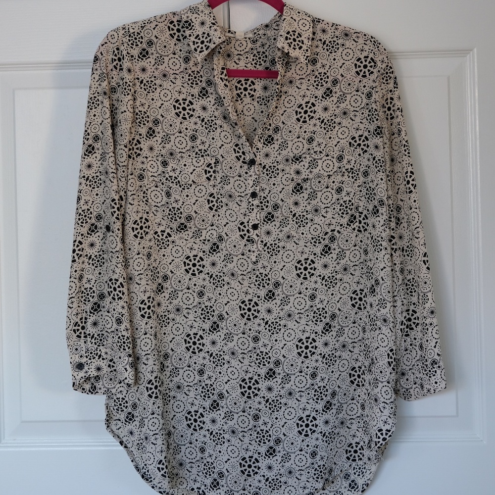 USED Pleione roll sleeve Floral blouse